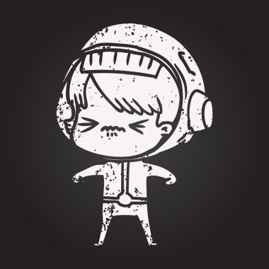 Karatahta tebeşiri kızgın çizgi film kızı bir insan tarafından çizilmiş.