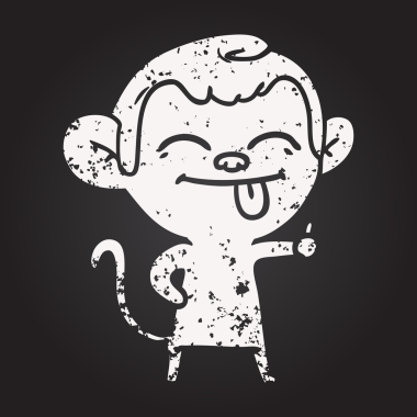 Bir insan tarafından çizilmiş kara tahta tebeşir komik çizgi film maymunu