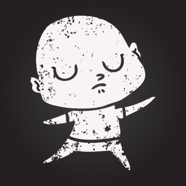 Bir insan tarafından çizilmiş karatahta tebeşirli kel adam.