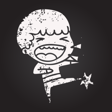 Bir insan tarafından çizilmiş kara tahta tebeşir çizgi filmi gülen adam.