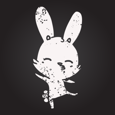 Bir insan tarafından çizilmiş kara tahta tebeşir meraklı tavşan çizgi filmi.