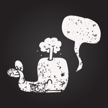 Tahta tebeşir serbest konuşma balonu çizilmiş balina bir insan tarafından çizilmiş su püskürtüyor