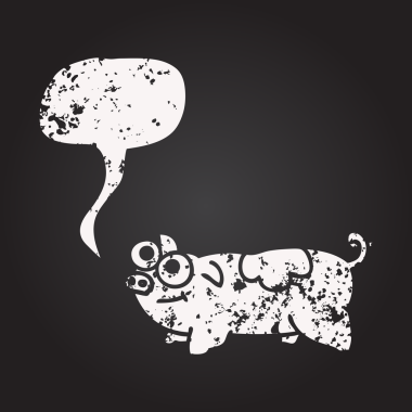 Tahta tebeşir serbest konuşma baloncuğu çizilmiş domuz bir insan tarafından çizilmiş.