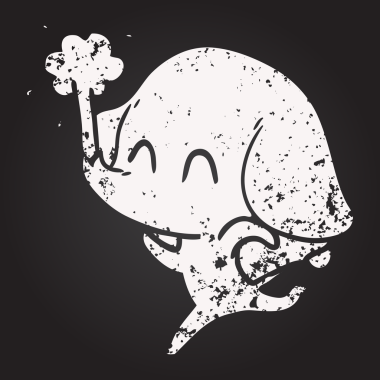 Karatahta tebeşirle şirin bir fil insan tarafından çizilmiş su püskürtüyor.