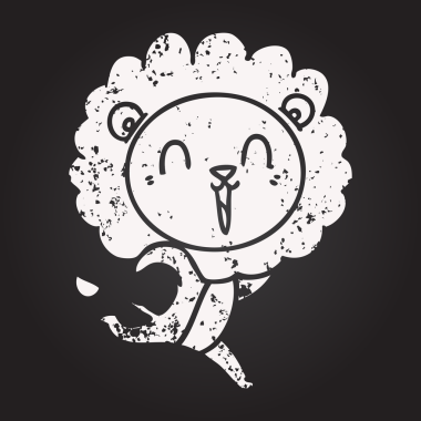 Kara tahta tebeşir gülen aslan çizgi filmi bir insan tarafından çizilmiş.