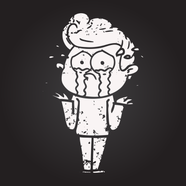 Bir insan tarafından çizilmiş karatahta karikatür ağlayan adam