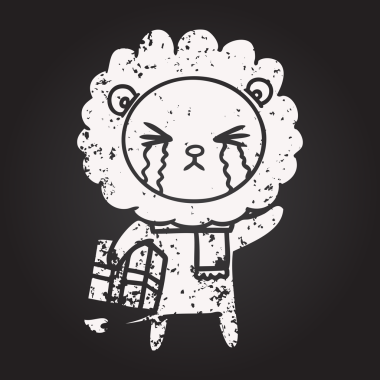 Bir insan tarafından çizilmiş karatahta karikatür ağlayan aslan.