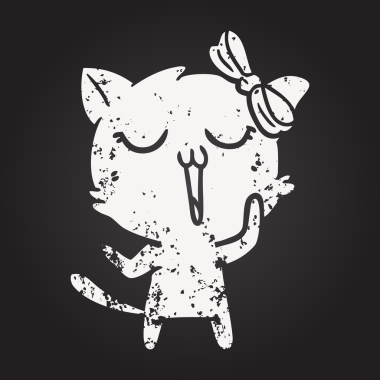 Bir insan tarafından çizilmiş kara tahta tebeşir çizgi film kedisi.