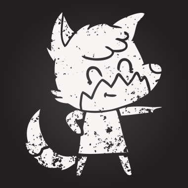 Bir insan tarafından çizilmiş kara tahta tebeşir çizgi filmi mutlu tilki