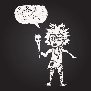 Tahta tebeşir serbest konuşma balonu çizilmiş mağara kadını bir insan tarafından çizilmiş.