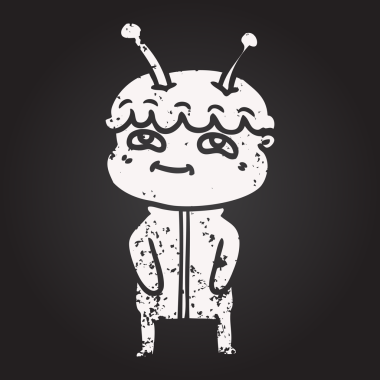 Bir insan tarafından çizilmiş kara tahta dostu çizgi film uzay adamı.