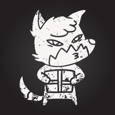 Kara tahta tebeşir. Bir insan tarafından çizilmiş akıllı çizgi film tilkisi.