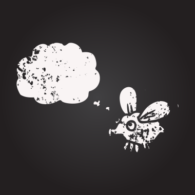 Tahta tebeşirle çizilmiş düşünce balonu sineği bir insan tarafından çizilmiş.