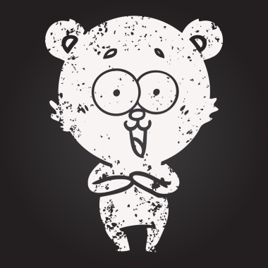 Kara tahta tebeşir gülen oyuncak ayı çizgi filmi bir insan tarafından çizilmiş.