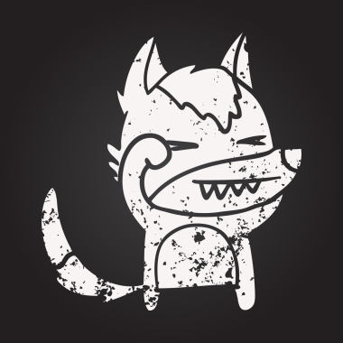 Bir insan tarafından çizilmiş kara tahta tebeşir yorgun kurt çizgi filmi.