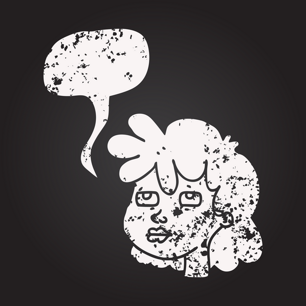 Tahta tebeşir serbest konuşma baloncuğu çizilmiş kadın yüzü bir insan tarafından çizilmiş.