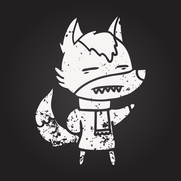 Karatahta tebeşir karikatür kurt kışın bir insan tarafından çizilmiş.