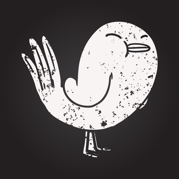 Bir insan tarafından çizilmiş kara tahta tebeşir çizgi film kuşu.