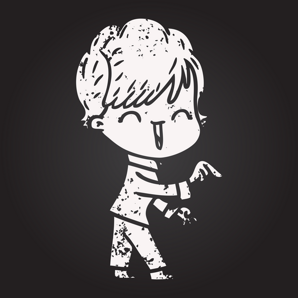 Bir insan tarafından çizilmiş kara tahta tebeşir çizgi filmi gülen kadın.