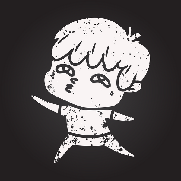 Tahta tebeşir karikatürü. Bir insan tarafından çizilmiş meraklı bir adam.