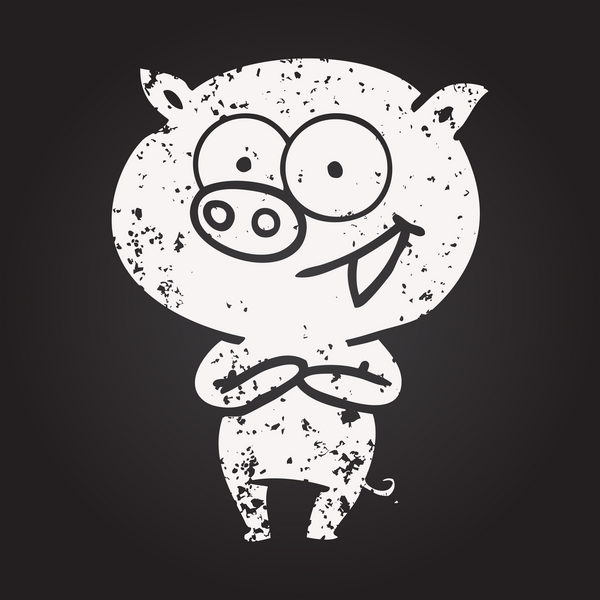 Karatahta tebeşirle çizilmiş neşeli domuz çizgi filmi