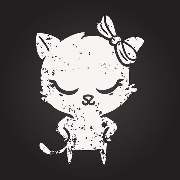 Tahta tebeşirle şirin çizgi film kedisi, bir insan tarafından çizilmiş.