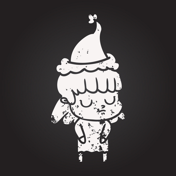 Karatahta tebeşirle çizilmiş kayıtsız bir kadın Noel Baba şapkası giymiş bir insan tarafından çizilmiş.