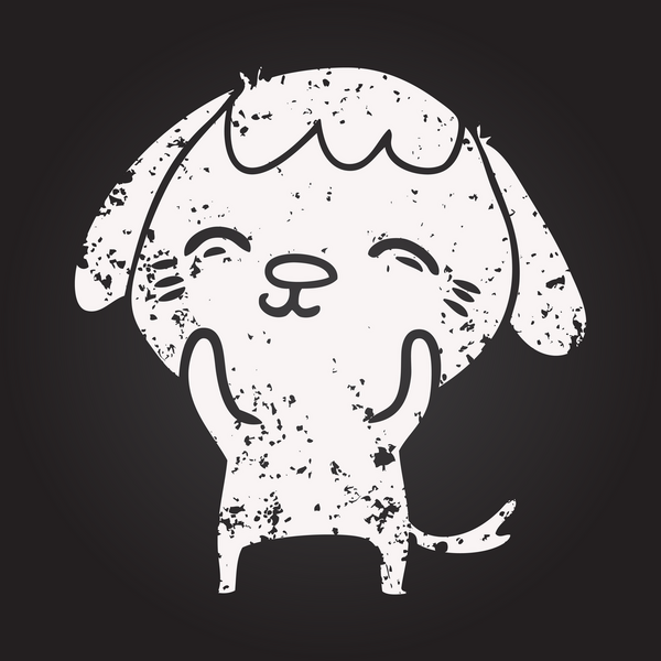 Bir insan tarafından çizilmiş karatahta mutlu çizgi film köpeği.