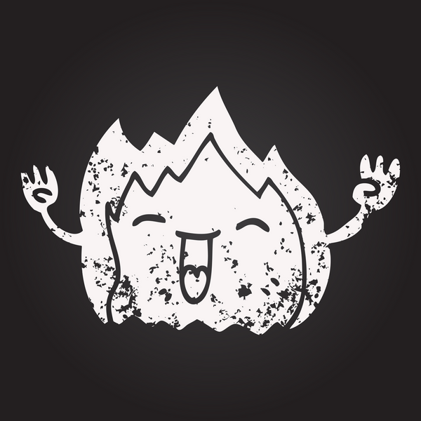 Karatahta tebeşirle çizilen mutlu gaz alevi bir insan tarafından çizildi.