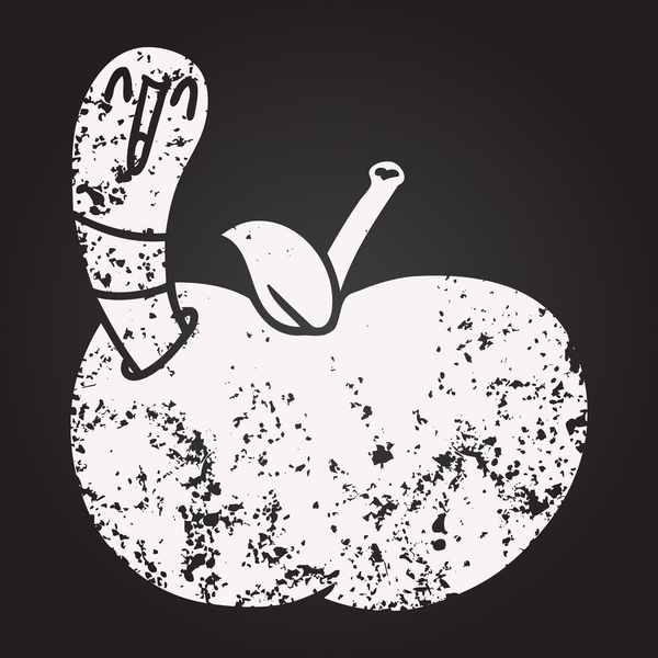 Bir insan tarafından çizilmiş elmalı karikatür solucanı.