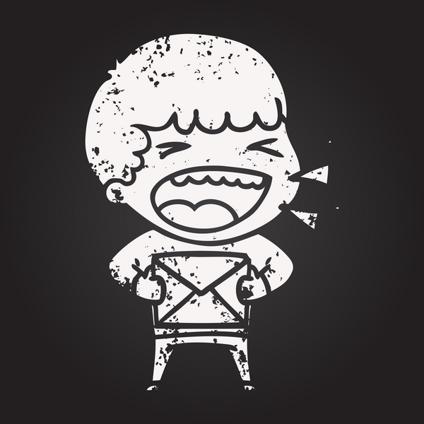 Bir insan tarafından çizilmiş kara tahta tebeşir çizgi filmi gülen adam.