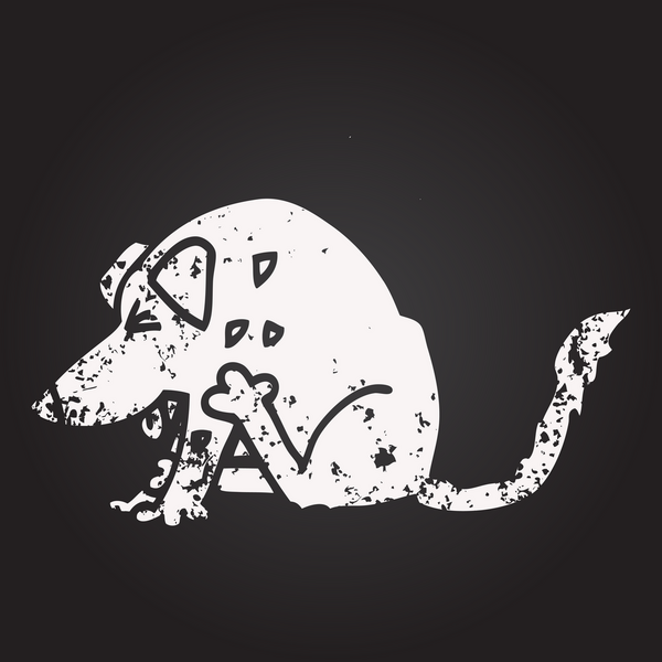 Siyah beyaz tebeşirle çizilmiş bir insan tarafından çizilmiş bir köpek.