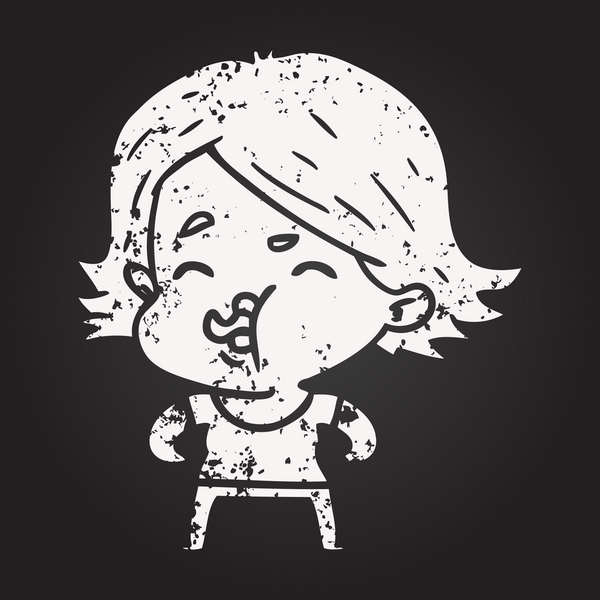 Karatahta tebeşir karikatür kızı bir insan tarafından çizilmiş.