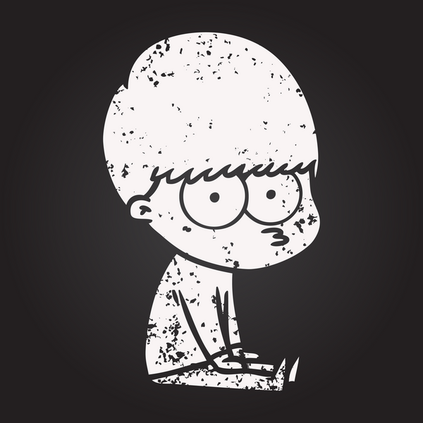 Bir insan tarafından çizilmiş kara tahta tebeşir meraklısı çizgi film çocuğu.