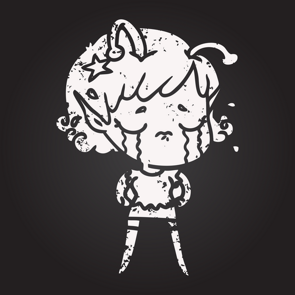 Tahta tebeşir karikatür ağlayan uzaylı kız bir insan tarafından çizilmiş.