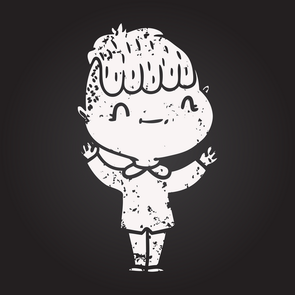 Bir insan tarafından çizilmiş kara tahta çizgi film dostu çocuk.