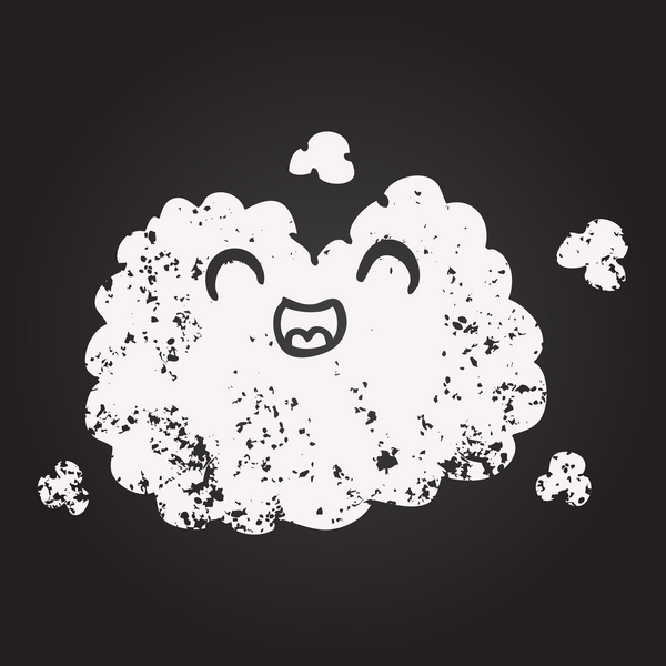 Kara tahta tebeşirle çizilmiş mutlu duman bulutu bir insan tarafından çizilmiş.