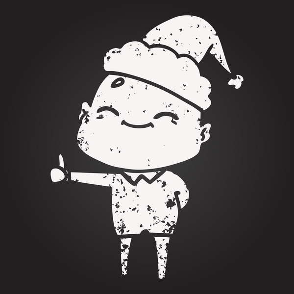 Tahta tebeşirle çizilmiş mutlu el çizimi Noel Baba şapkası takan kel bir adam bir insan tarafından çizilmiş.