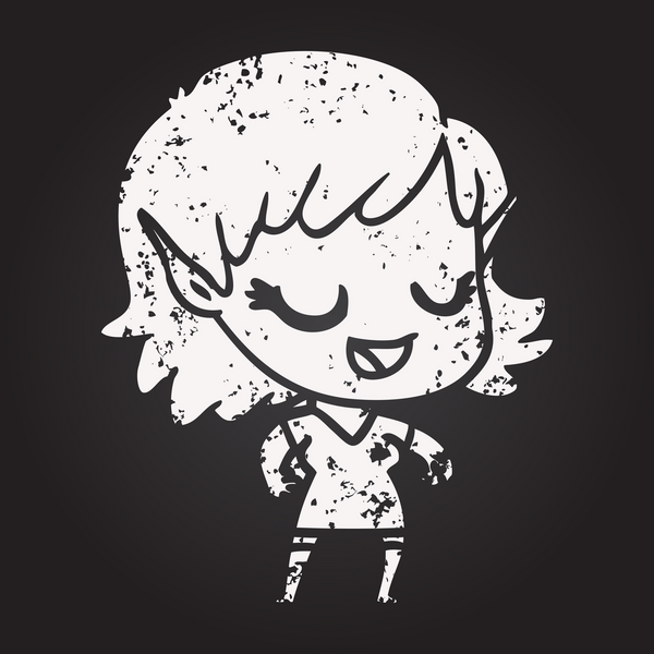 Karatahta tebeşirli mutlu elf kızı bir insan tarafından çizilmiş.