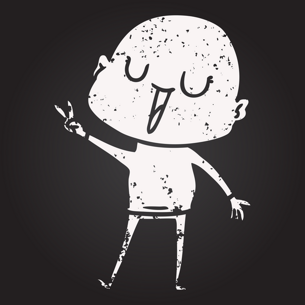 Kara tahta tebeşir mutlu çizgi film kel adam bir insan tarafından çizilmiş