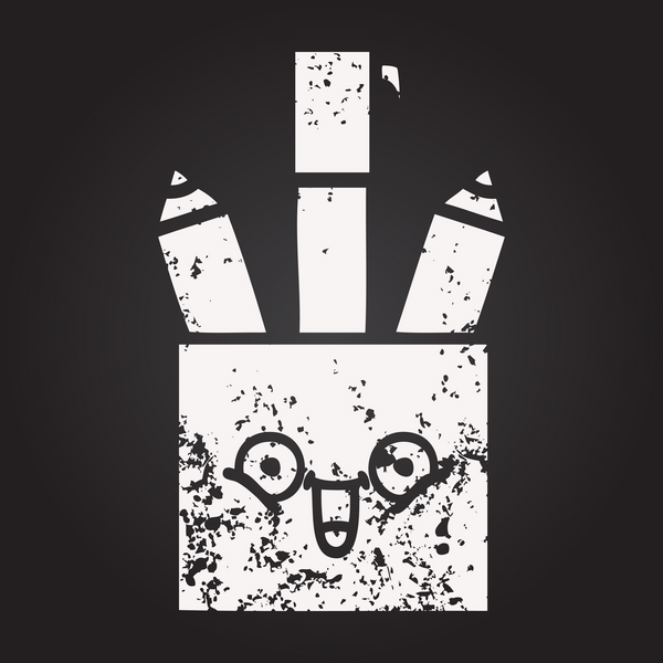 Tahta tebeşir, bir insan tarafından çizilmiş bir kalem tenceresinin karikatürü.