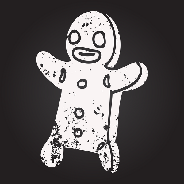 Kara tahta tebeşir, bir insan tarafından çizilmiş zencefilli kurabiye adam.