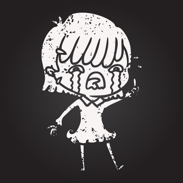 Tahta tebeşir karikatür kızı bir insan tarafından çizilmiş ağlıyor.