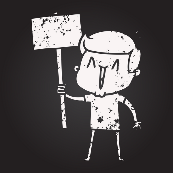 Tahta tebeşir karikatürü bir insan tarafından çizilmiş heyecanlı bir adam