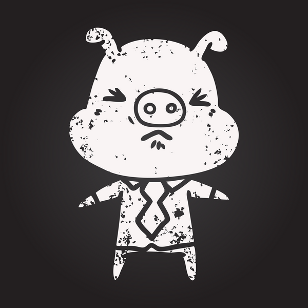 Karatahta tebeşir karikatür, gömlekli kızgın domuz ve bir insan tarafından çizilmiş kravat.