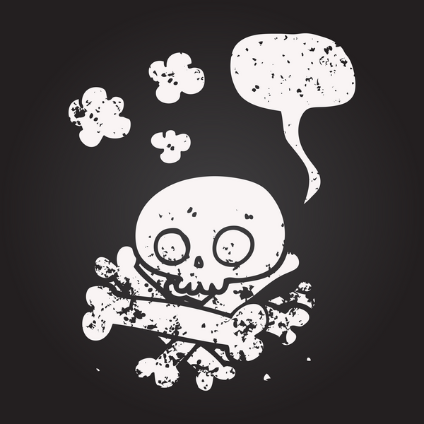 Tahta tebeşir serbest konuşma baloncuğu bir insan tarafından çizilmiş kemik yığını