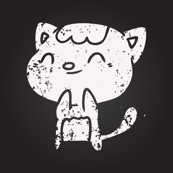 Bir insan tarafından çizilmiş mutlu küçük bir kedinin kara tahta tebeşiri.