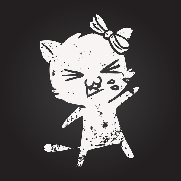 Bir insan tarafından çizilmiş kara tahta tebeşir çizgi film kedisi.