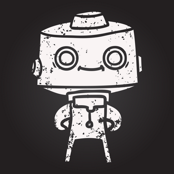 Bir insan tarafından çizilmiş kara tahta tebeşir çizgi film robotu.