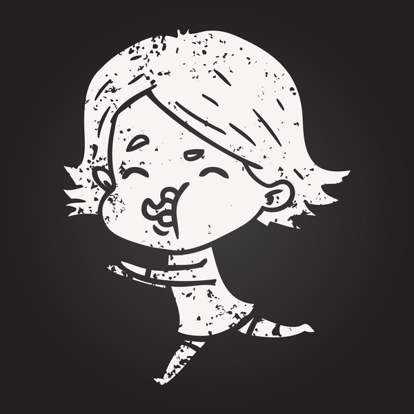 Karatahta tebeşir karikatür kızı bir insan tarafından çizilmiş.